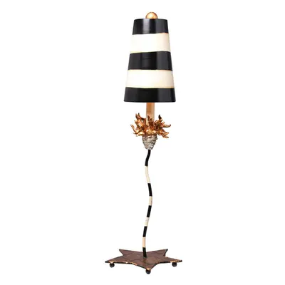 Table Lamp Gold Leaf With Black & Taupe Stripes LED E27 100W Bulb