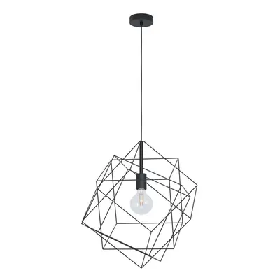 Hanging Ceiling Pendant Light Black Steel Cube Frame 1x E27 Geometric Lamp