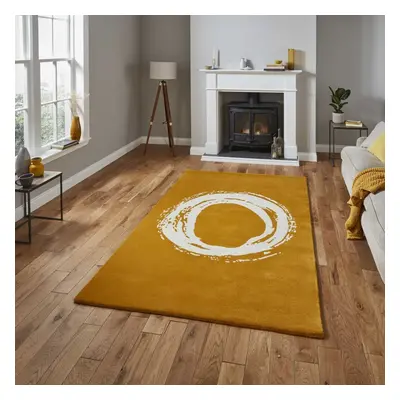 (150x230cm) Modern Elements EL1095 Hand Made Wool Rugs in Ochre Abstract Soft Mats