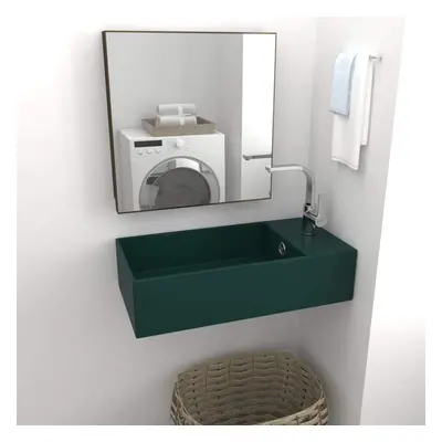 vidaXL Bathroom Sink with Overflow Ceramic Dark Green