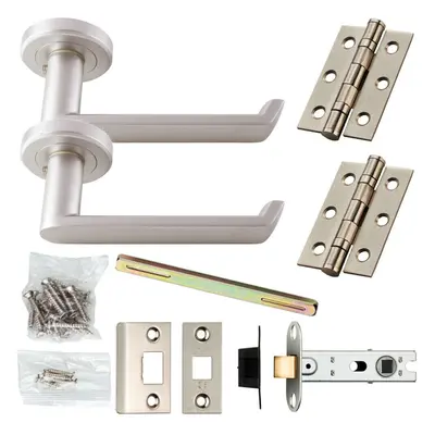 Door Handle & Latch Pack Satin Chrome Square Faced Lever Screwless Round Rose