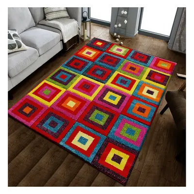 (Squares-Bright, 120cm x170cm) Modern Design Hand Carved Runner Multi Colour Rugs