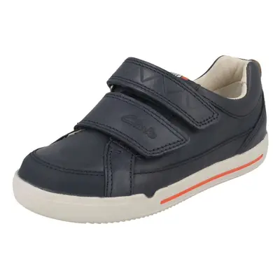 (UK Child, Navy (Blue)) Boys Clarks Double Strap Casual Shoes Lil Folk Toby - F Fit