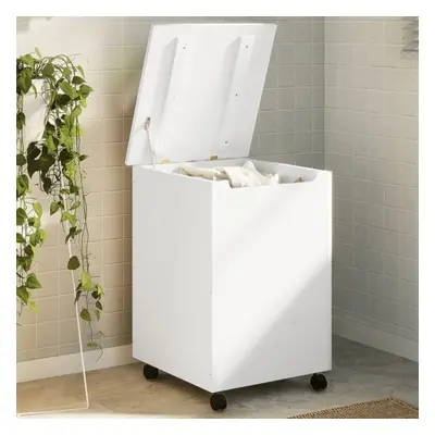 vidaXL Laundry Basket with Wheels Wash Hamper Organiser White Solid Wood Pine