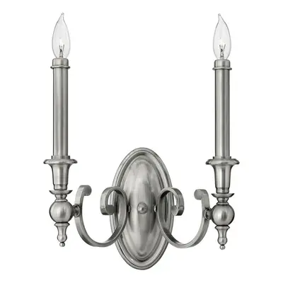 Twin Wall Light Tall Candle Sleeve Finials & Ball Shape Nickel LED E14 60W