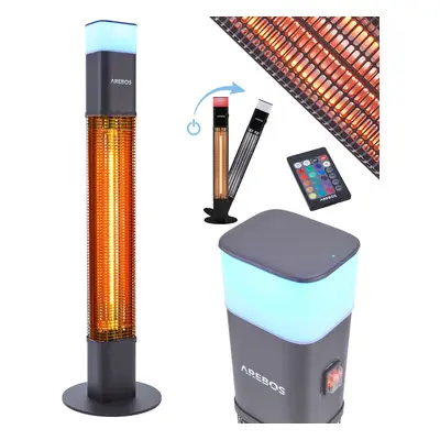 AREBOS Watt Stand Heater Black | incl.16 Colors LED Light with Remote Control | Carbon Infrared 