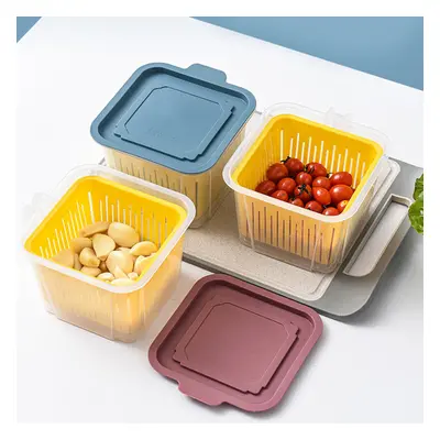 (White) 4PCS Kitchen Storage Boxes Plastic Rice Food Drain Seal Container Crisper