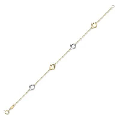 Jewelco London 9ct White & Yellow Gold Diamond Rhombus Link Trace Chain Bracelet 7.25" 18cm - CN