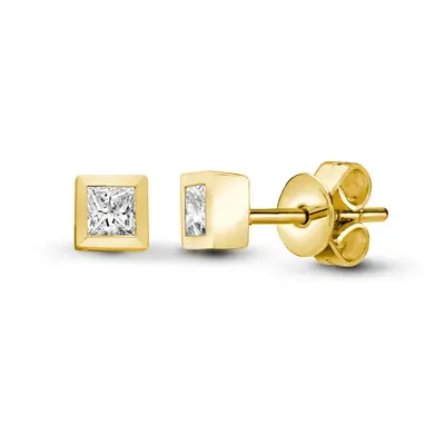 Jewelco London Solid 18ct Yellow Gold Rub Over Set Princess G VS 0.4ct Diamond Solitaire Stud Ea