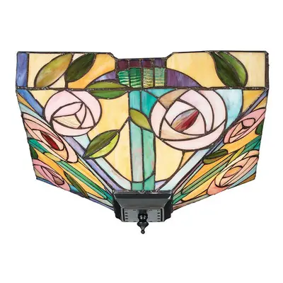 Tiffany Glass Semi Flush Ceiling Light Pink Rose Inverted Square Shade i00063