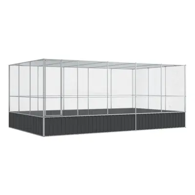 vidaXL Aviary with Extension Bird Cage Walk In Chicken Run Coop Silver Steel