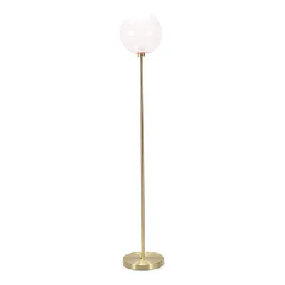 ValueLights Frenchie Pink Tinted Glass Globe Gold Stem Floor Lamp