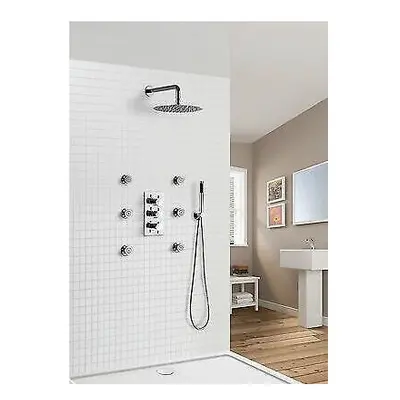 FLORA SLIM ROUND CONCEALED THERMOSTATIC SHOWER MIXER BODY JETS PENCIL HANDHELD