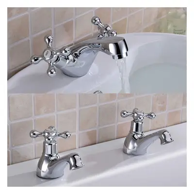 Trafford Victorian Bath Taps & Basin Mono Mixer Tap Set and Waste Chrome