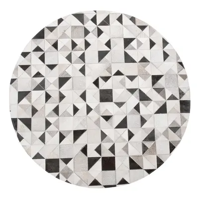 Round Cowhide Area Rug cm Grey and Black KIRKLAR