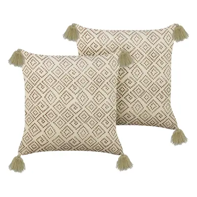 Set of Decorative Cushions SANTOLINA Velvet x cm Beige Geometric Pattern