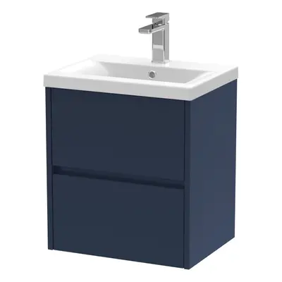 Square Wall Hung Drawer Vanity Unit & Ceramic Basin, 500mm - Midnight Blue