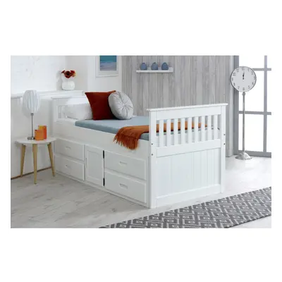 (White) Captain Storage Wooden Bed