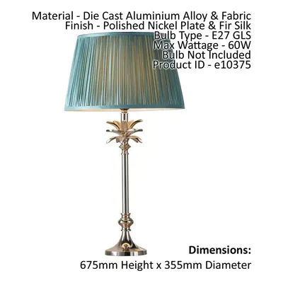 Table Lamp Polished Nickel Plate & Fir Silk 60W E27 Base & Shade e10375