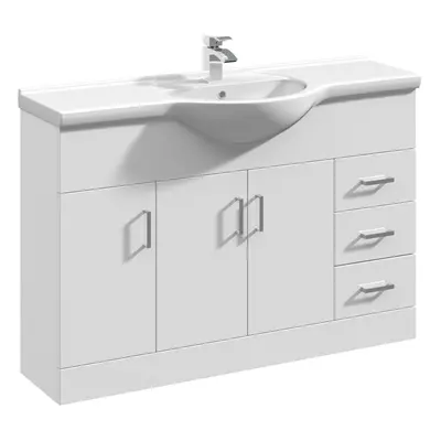 3 Door Drawer Vanity Basin Unit with Round Basin - 1200mm - Gloss White