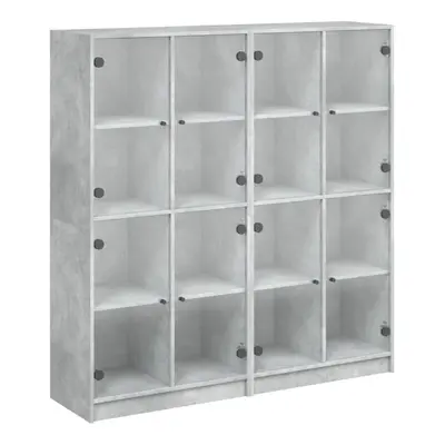 (concrete grey) vidaXL Bookcase with Doors Bookshelf Rack Cabinet Sonoma Oak Engineered Wood