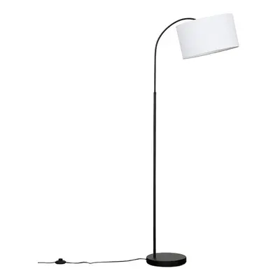 Modern Designer Style Black Curved Stem Floor Lamp with a White Cylinder Shade - Complete with a