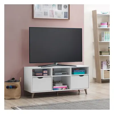 Pulford Scandi TV Unit Stand Cabinet Drawer + Shelf White Media Cabinet