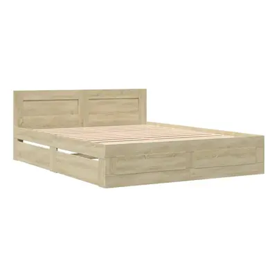 vidaXL Bed Frame with Headboard Bed Base Sonoma Oak King Size Engineered Wood