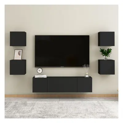 vidaXL TV Cabinet Set Piece Black Chipboard Home Furniture TV Stand Cabinet