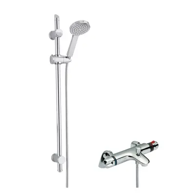 Thermostatic Bath Shower Mixer Tap & Water Saving Handset Slide Rail Kit Bundle - Chrome - Balte