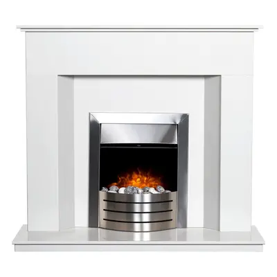 Adam Alora Crystal White Marble Fireplace with Comet Brushed Steel Electric Fire, Inch