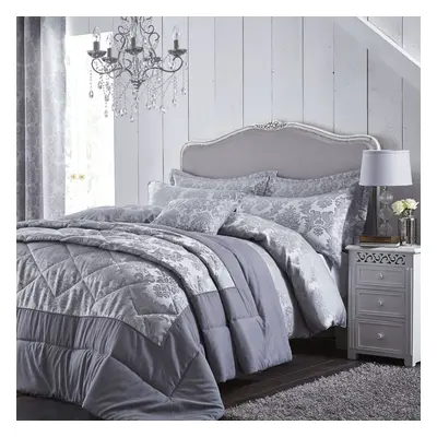 Catherine Lansfield Damask Jacquard Super King Duvet Set Silver