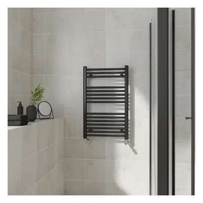 (Straight, 800x500mm) Warmehaus Heated Towel Rail Black Bathroom Ladder Style Radiator Central H