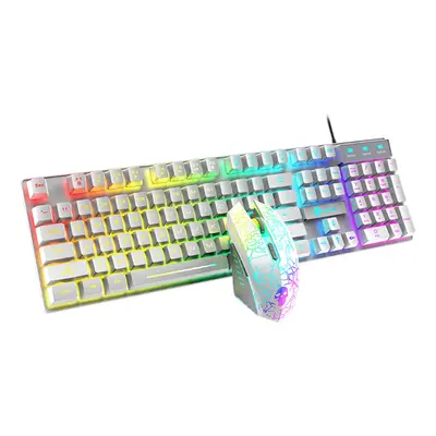 (White) Keys Gaming Keyboard USB Wired RGB Luminous Backlight Mechanical Feel Keyboard for Compu