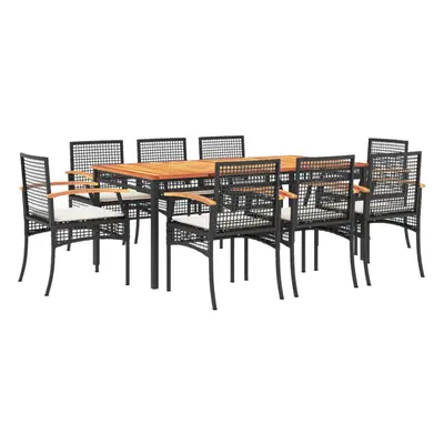 vidaXL Garden Dining Set Piece with Cushions Outdoor Chair Black Poly Rattan