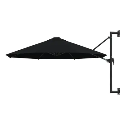 vidaXL Wall-Mounted Garden Parasol with Metal Pole Outdoor Umbrella Black