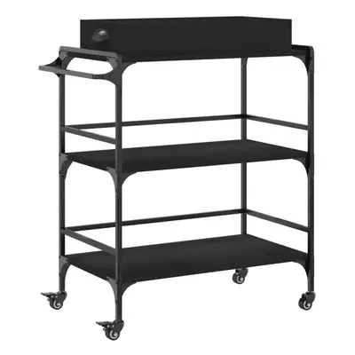 vidaXL Kitchen Trolley Rolling Cart Storage Cart Trolley Black Engineered Wood