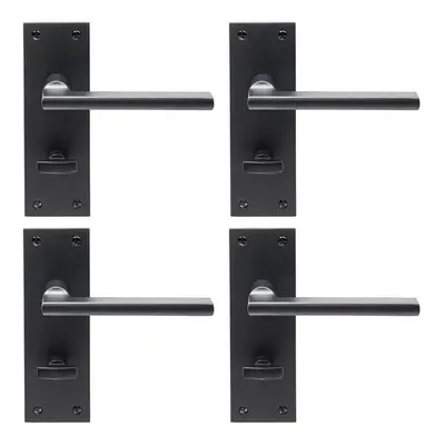 4x PAIR Straight Bar Handle on Slim Bathroom Backplate x 50mm Matt Black