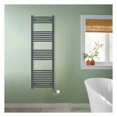 (Anthracite, 1600x500mm) NRG Prefilled Thermostatic Electric Curved Heated Towel Rail Radiator