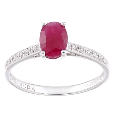 (L) Jewelco London 9ct White Gold Women Oval Ruby Engagement Ring