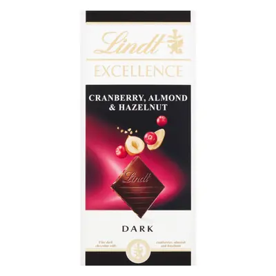 LINDT Excellence Dark Cranberry, Almond & Hazelnut Bar 100g (Pack of 20)