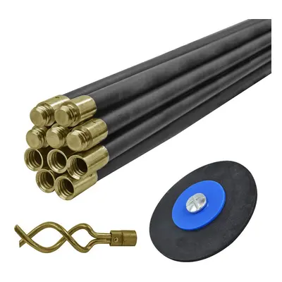 Faithfull FAIDRSET12 Drain Rod Set 9M (30ft) x Rods, plunger, worm. Brass Rod Commectors