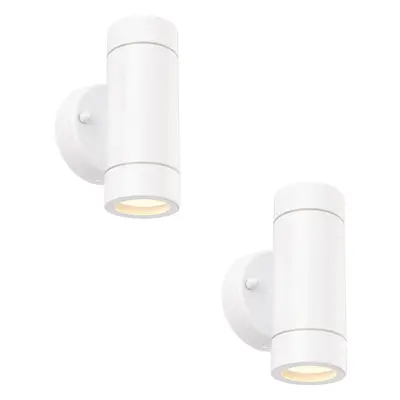 2 PACK Up & Down Twin Outdoor IP44 Wall Light - x 7W GU10 LED - Gloss White