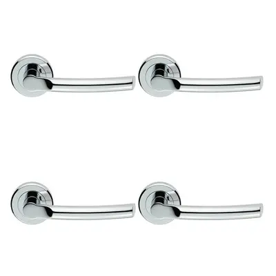 4x PAIR Curved Round Bar Handle on Round Rose Concealed Fix Polished Chrome