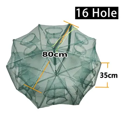 (16 Hole) 8/12/16 Holes Automatic Fishing Net Shrimp Cage Nylon Foldable Crab Fish Trap