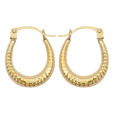 Jewelco London Ladies 9ct Yellow Gold Beaded Ribbed Crescent Moon Creole Earrings - JER793