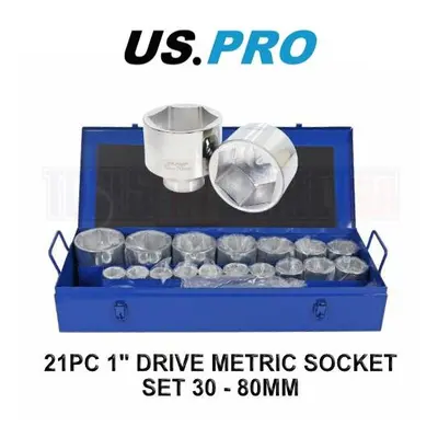 US PRO Tools 21PC 1" Drive Point Metric Socket Set - 80MM