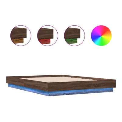 vidaXL Bed Frame with LED Lights Home Bed Base Brown Oak 150x200 cm King Size