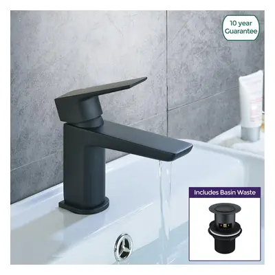 Astra Modern Matte Black Cloakroom Basin Single Lever Tap + Waste