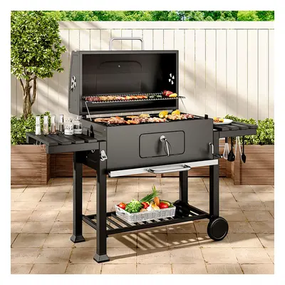 Outdoor Charcoal Barbeque Trolley Smoker Grill BBQ Cooker with Wheels and Side Table cm